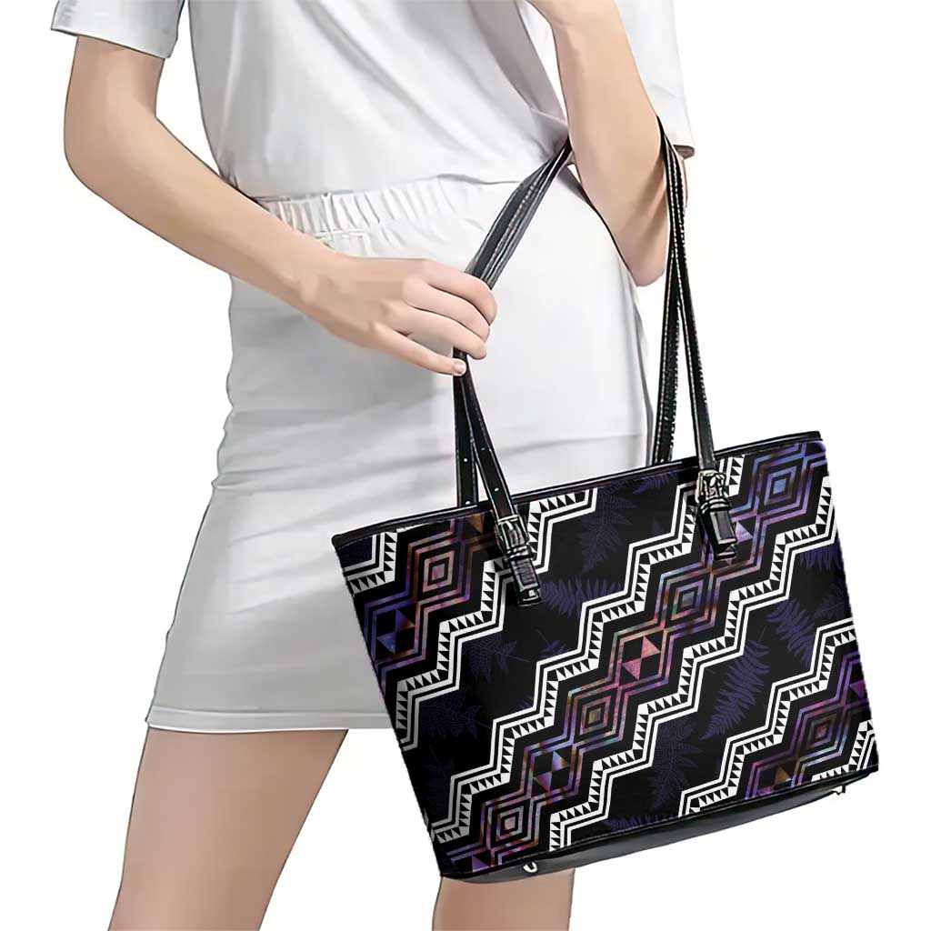 Personalised Taniko Aotearoa Mix Paua Shell Leather Tote Bag Niho Taniwha Lilac Glitter LT01 - Polynesian Pride