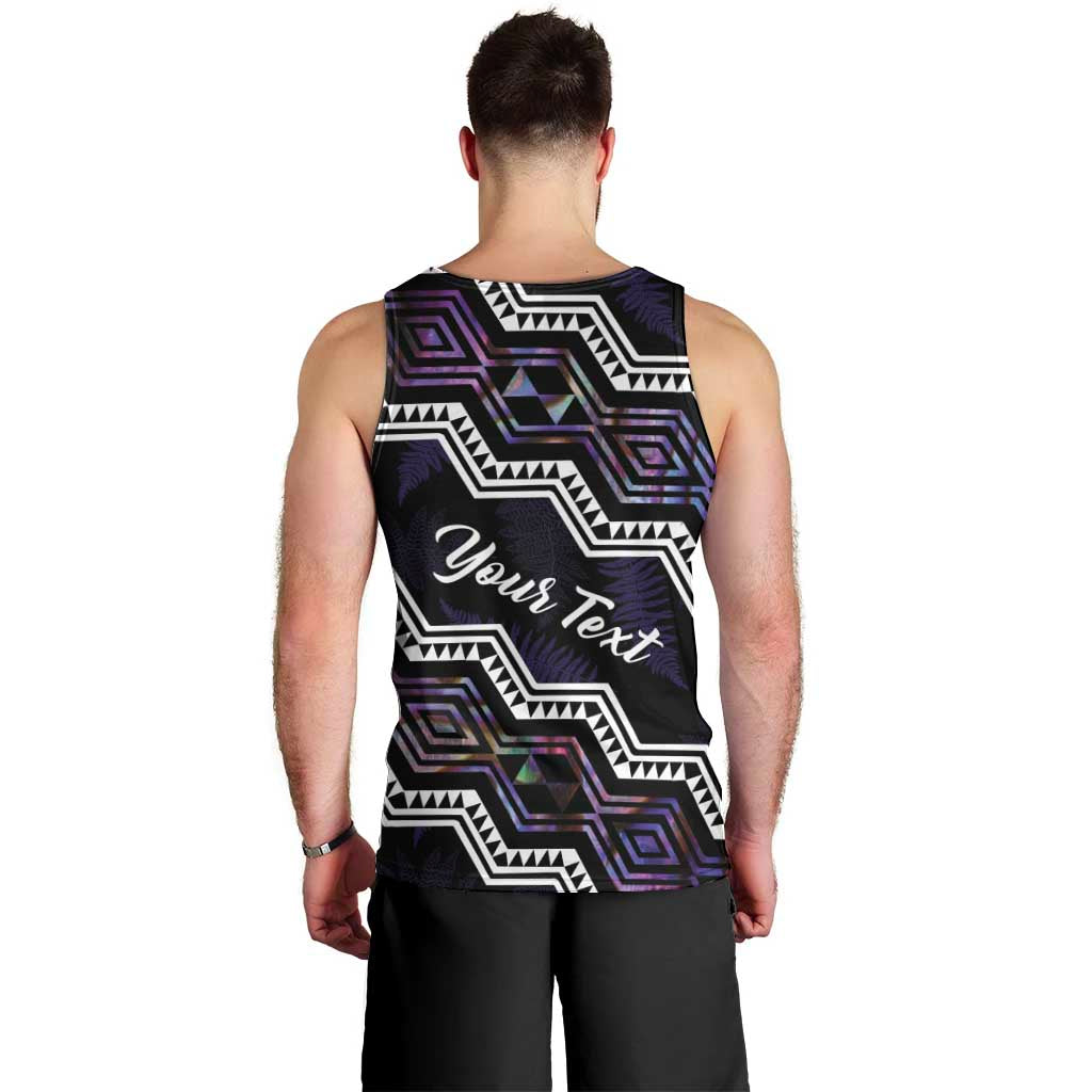 Personalised Taniko Aotearoa Mix Paua Shell Men Tank Top Niho Taniwha Lilac Glitter