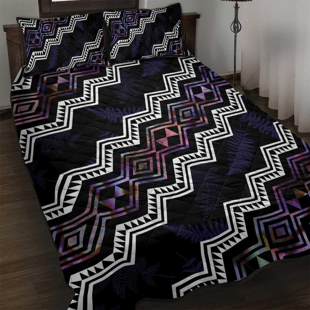 Personalised Taniko Aotearoa Mix Paua Shell Quilt Bed Set Niho Taniwha Lilac Glitter