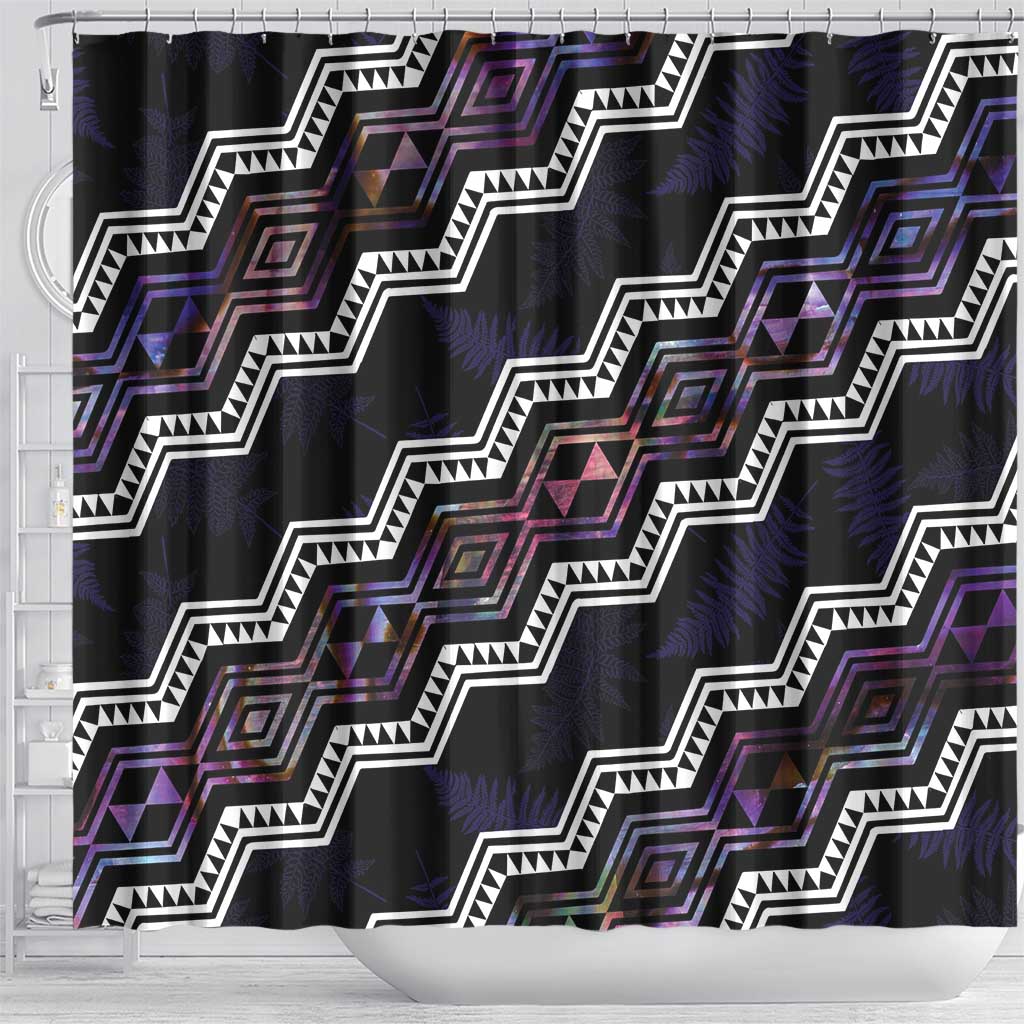 Personalised Taniko Aotearoa Mix Paua Shell Shower Curtain Niho Taniwha Lilac Glitter