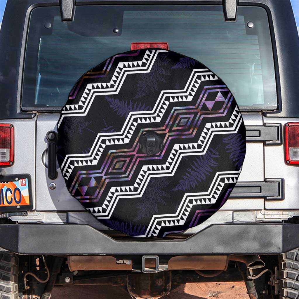 Personalised Taniko Aotearoa Mix Paua Shell Spare Tire Cover Niho Taniwha Lilac Glitter