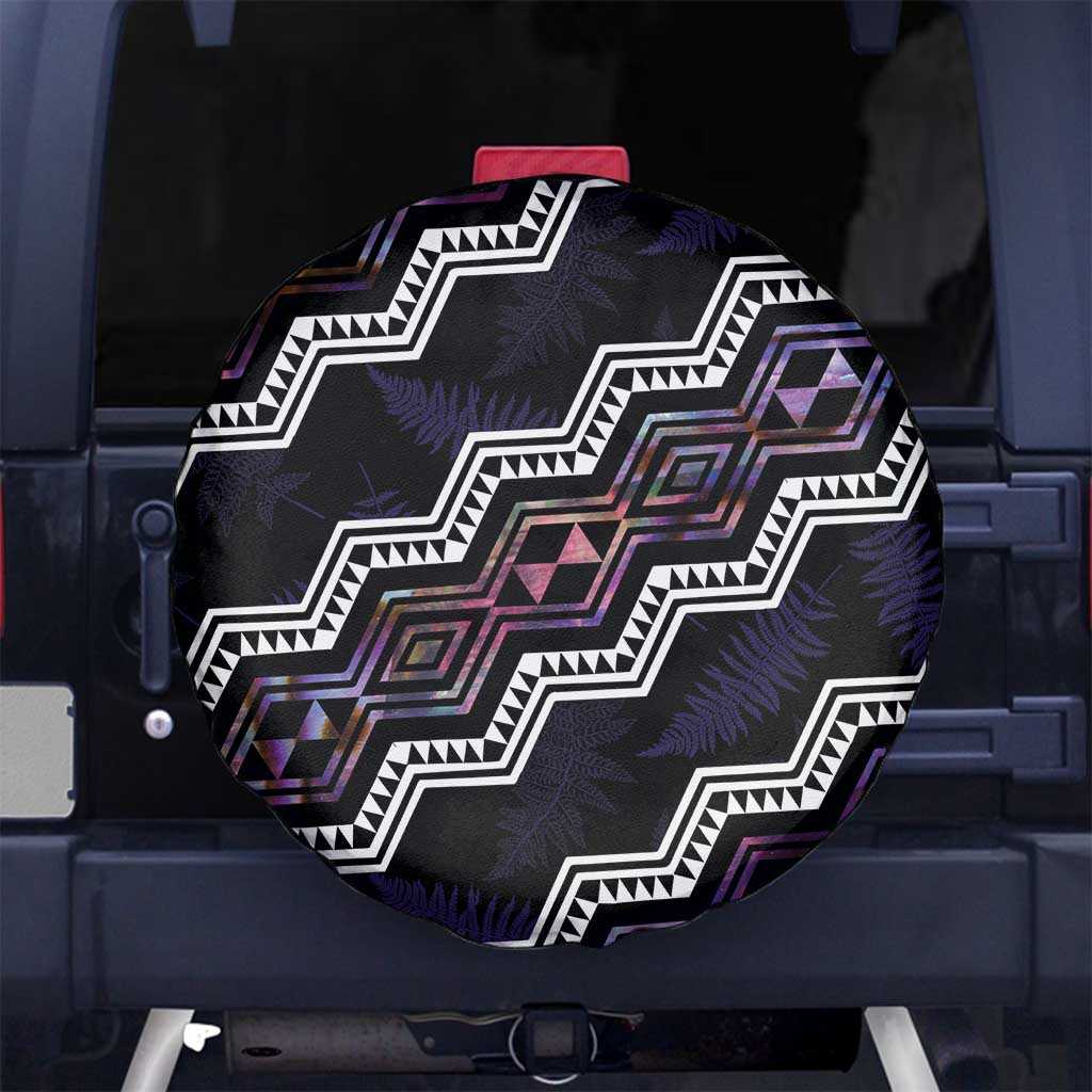 Personalised Taniko Aotearoa Mix Paua Shell Spare Tire Cover Niho Taniwha Lilac Glitter