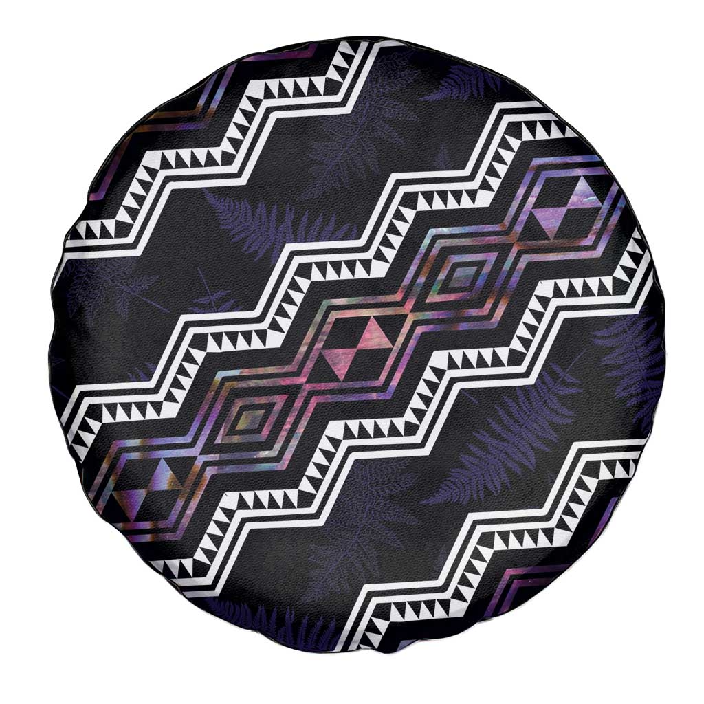 Personalised Taniko Aotearoa Mix Paua Shell Spare Tire Cover Niho Taniwha Lilac Glitter