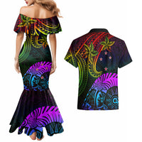 Wellington Pride Couples Matching Mermaid Dress and Hawaiian Shirt Aotearoa Tribal Rainbow Pattern LT01 - Polynesian Pride