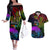 Wellington Pride Couples Matching Off The Shoulder Long Sleeve Dress and Hawaiian Shirt Aotearoa Tribal Rainbow Pattern LT01 Black - Polynesian Pride