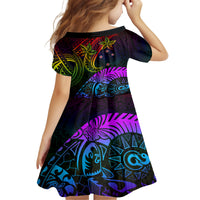 Wellington Pride Family Matching Long Sleeve Bodycon Dress and Hawaiian Shirt Aotearoa Tribal Rainbow Pattern LT01 - Polynesian Pride