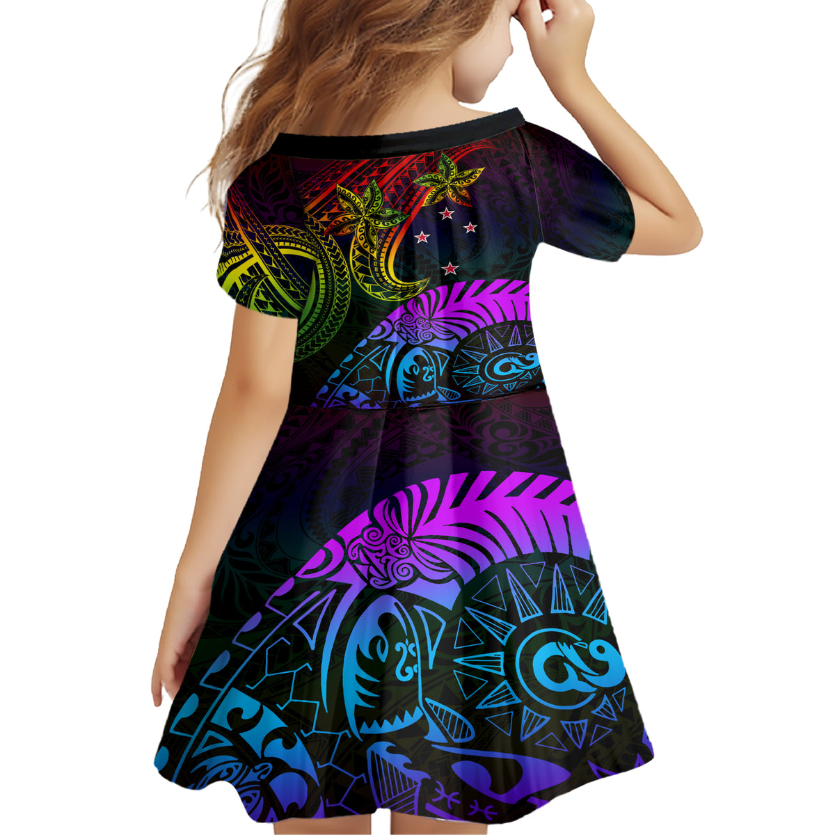 Wellington Pride Family Matching Short Sleeve Bodycon Dress and Hawaiian Shirt Aotearoa Tribal Rainbow Pattern LT01 - Polynesian Pride