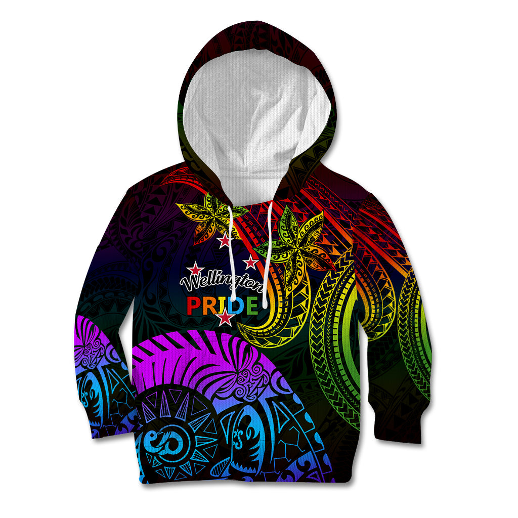 Wellington Pride Kid Hoodie Aotearoa Tribal Rainbow Pattern LT01 Hoodie Black - Polynesian Pride