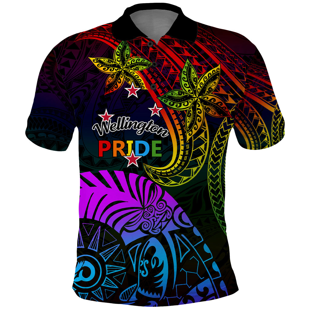 Wellington Pride Polo Shirt Aotearoa Tribal Rainbow Pattern LT01 Black - Polynesian Pride