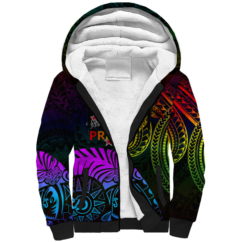 Wellington Pride Sherpa Hoodie Aotearoa Tribal Rainbow Pattern LT01 Unisex Black - Polynesian Pride