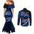 Personalised Hawaii Couples Matching Mermaid Dress and Long Sleeve Button Shirts Maui Be Strong Kakau Blue Version LT01 - Polynesian Pride