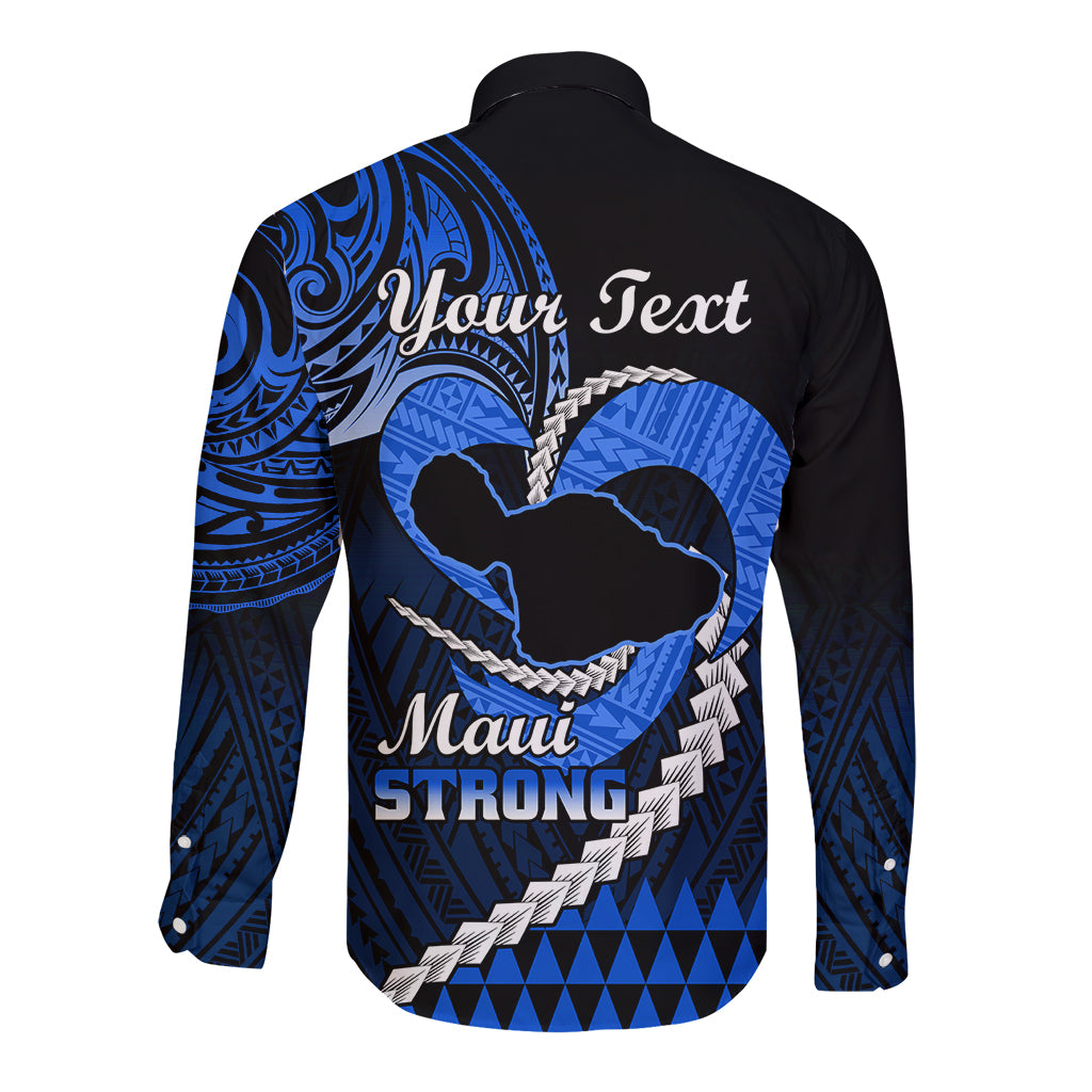 Personalised Hawaii Long Sleeve Button Shirt Maui Be Strong Kakau Blue Version LT01 - Polynesian Pride