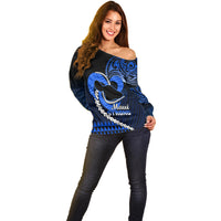 Personalised Hawaii Off Shoulder Sweater Maui Be Strong Kakau Blue Version LT01 - Polynesian Pride