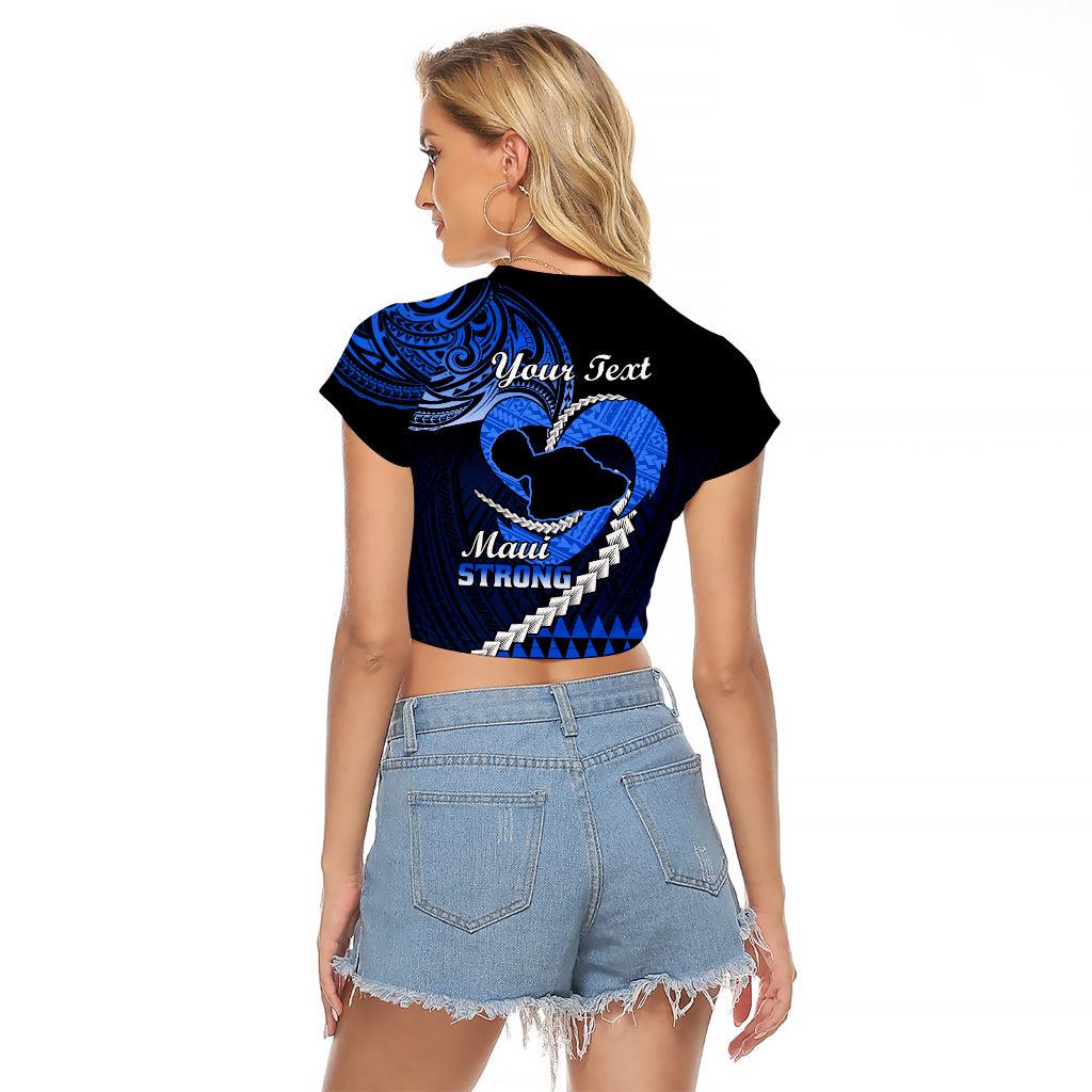Personalised Hawaii Raglan Cropped T Shirt Maui Be Strong Kakau Blue Version LT01 - Polynesian Pride