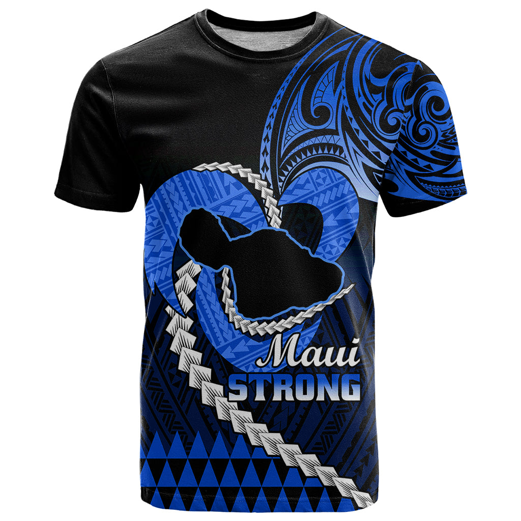 Personalised Hawaii T Shirt Maui Be Strong Kakau Blue Version LT01 Blue - Polynesian Pride