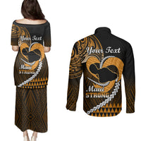Personalised Hawaii Couples Matching Puletasi Dress and Long Sleeve Button Shirts Maui Be Strong Kakau Gold Version LT01 - Polynesian Pride