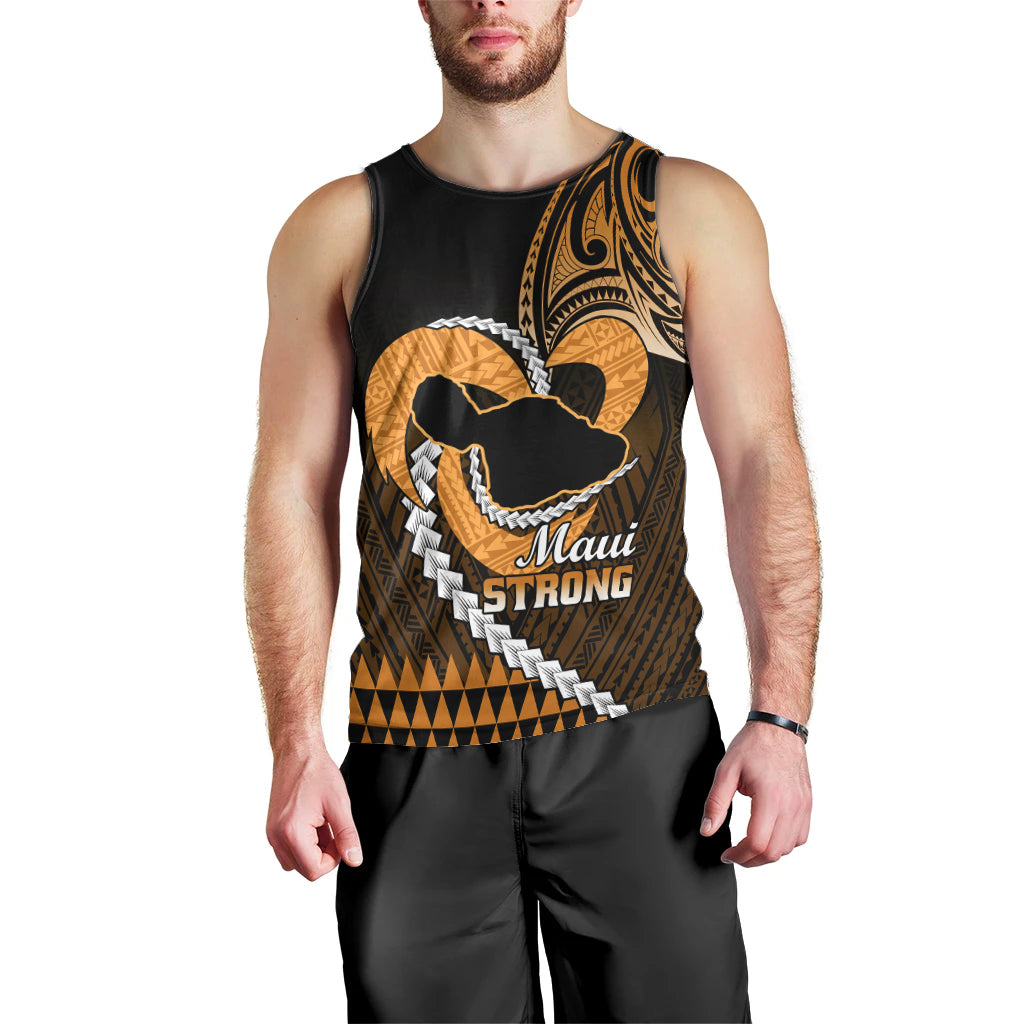Personalised Hawaii Men Tank Top Maui Be Strong Kakau Gold Version LT01 - Polynesian Pride