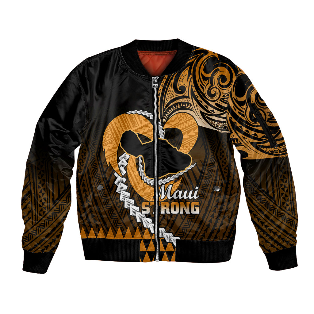 Personalised Hawaii Sleeve Zip Bomber Jacket Maui Be Strong Kakau Gold Version LT01 Unisex Gold - Polynesian Pride