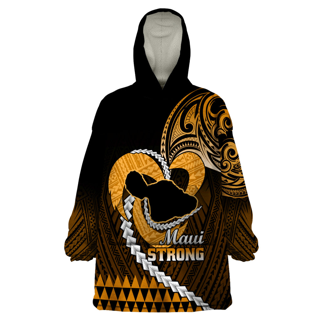 Personalised Hawaii Wearable Blanket Hoodie Maui Be Strong Kakau Gold Version LT01 One Size Gold - Polynesian Pride
