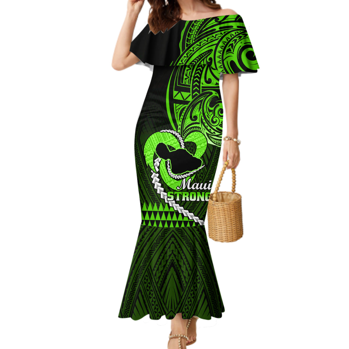 Personalised Hawaii Mermaid Dress Maui Be Strong Kakau Green Version LT01 Women Green - Polynesian Pride