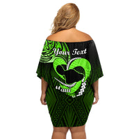 Personalised Hawaii Off Shoulder Short Dress Maui Be Strong Kakau Green Version LT01 - Polynesian Pride