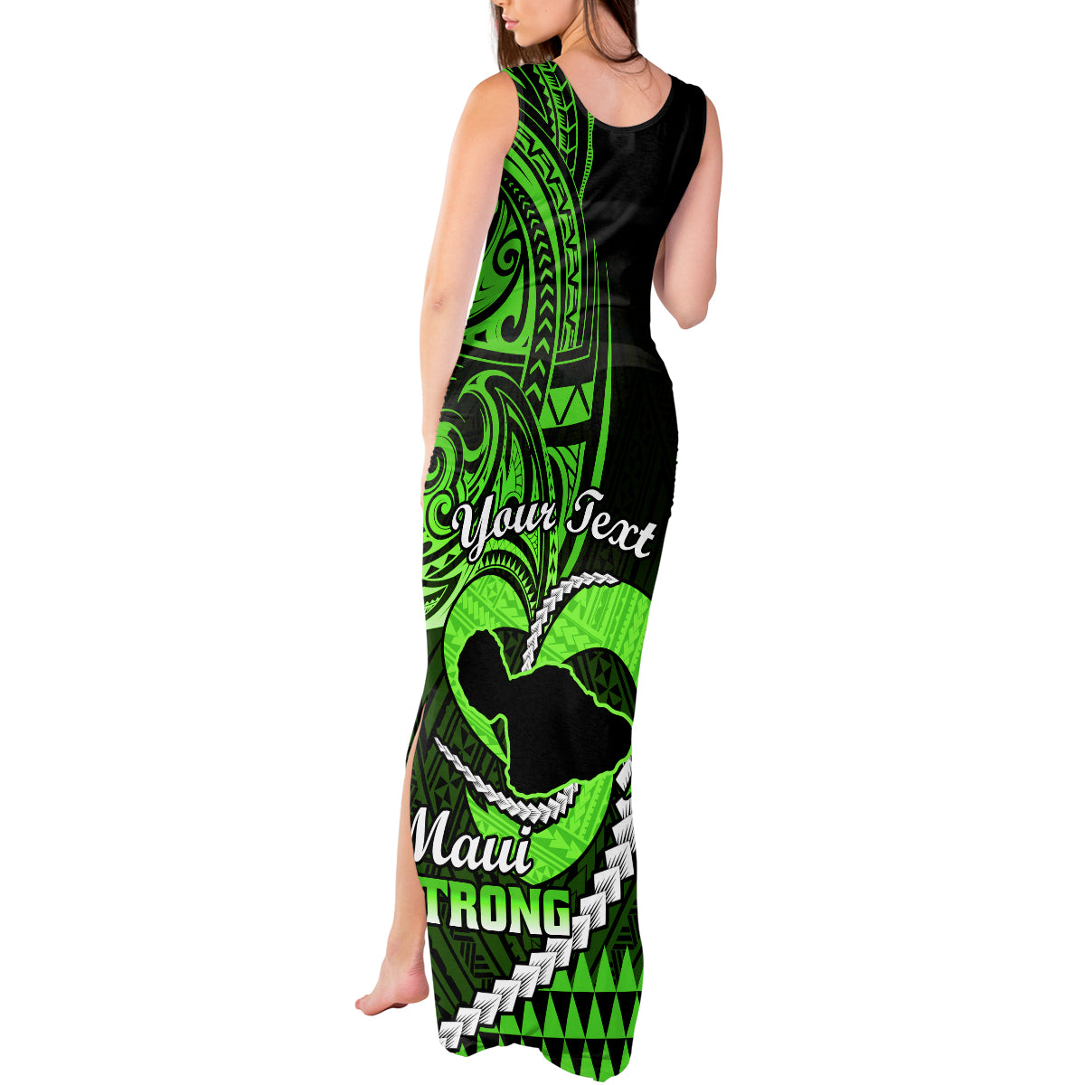 Personalised Hawaii Tank Maxi Dress Maui Be Strong Kakau Green Version LT01 - Polynesian Pride