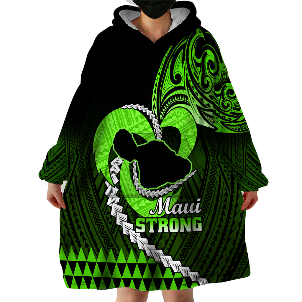 Personalised Hawaii Wearable Blanket Hoodie Maui Be Strong Kakau Green Version LT01 - Polynesian Pride