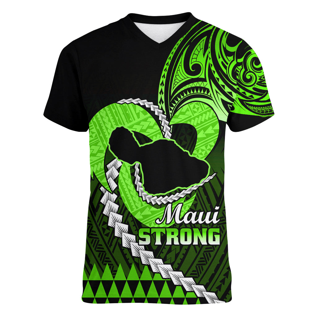 Personalised Hawaii Women V Neck T Shirt Maui Be Strong Kakau Green Version LT01 Female Green - Polynesian Pride