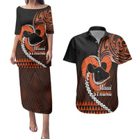 Personalised Hawaii Couples Matching Puletasi Dress and Hawaiian Shirt Maui Be Strong Kakau Orange Version LT01 Orange - Polynesian Pride
