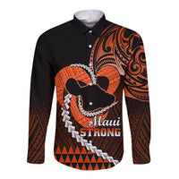 Personalised Hawaii Long Sleeve Button Shirt Maui Be Strong Kakau Orange Version LT01 Unisex Orange - Polynesian Pride