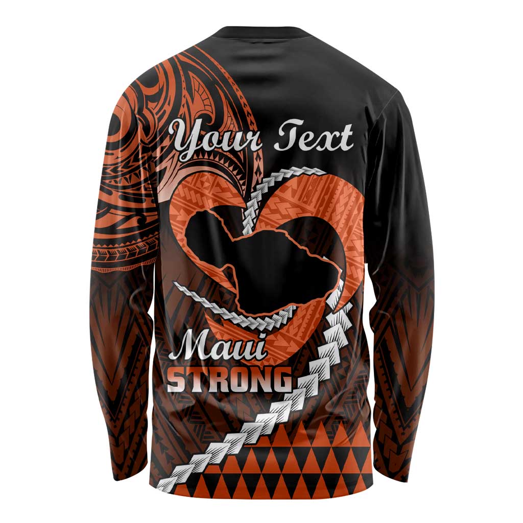 Personalised Hawaii Long Sleeve Shirt Maui Be Strong Kakau Orange Version LT01