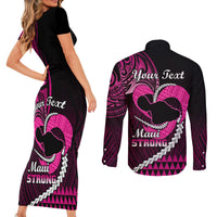 Personalised Hawaii Couples Matching Short Sleeve Bodycon Dress and Long Sleeve Button Shirts Maui Be Strong Kakau Pink Version LT01 - Polynesian Pride