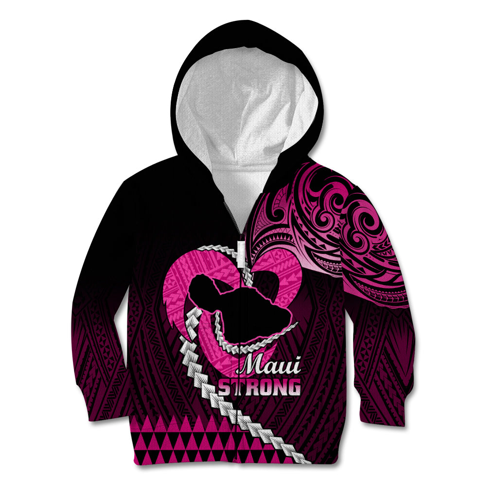 Personalised Hawaii Kid Hoodie Maui Be Strong Kakau Pink Version LT01 Zip Hoodie Pink - Polynesian Pride