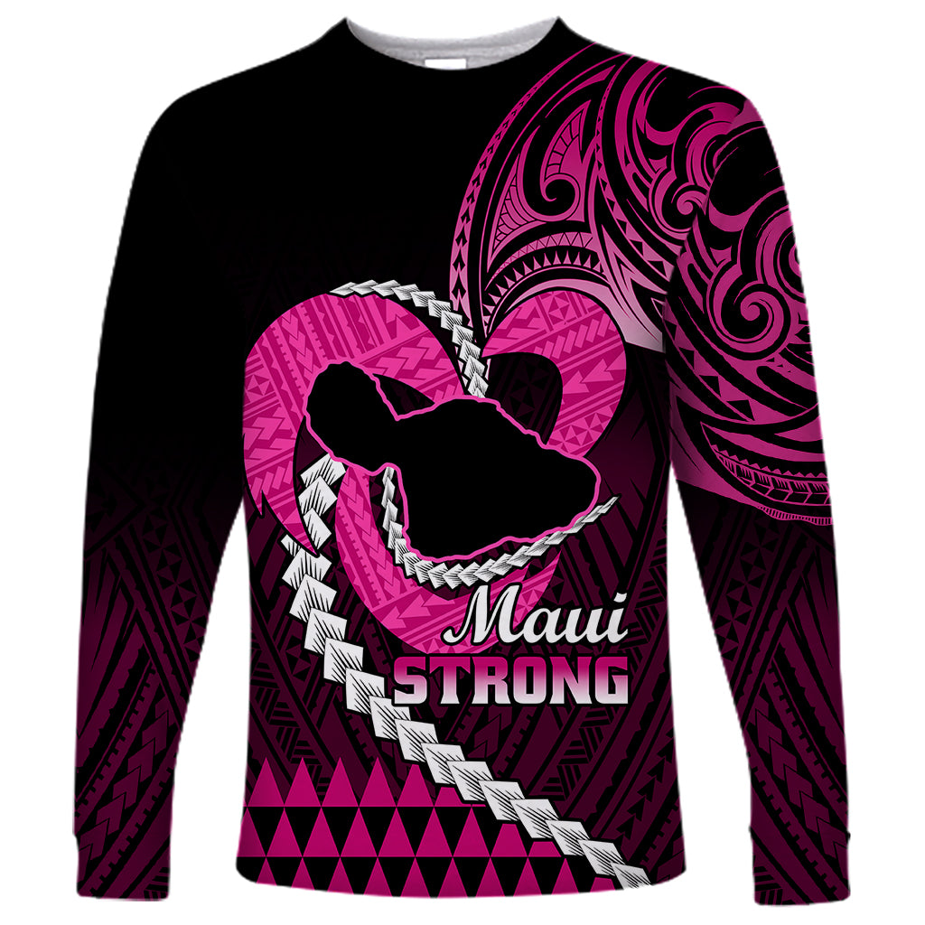 Personalised Hawaii Long Sleeve Shirt Maui Be Strong Kakau Pink Version LT01 Unisex Pink - Polynesian Pride