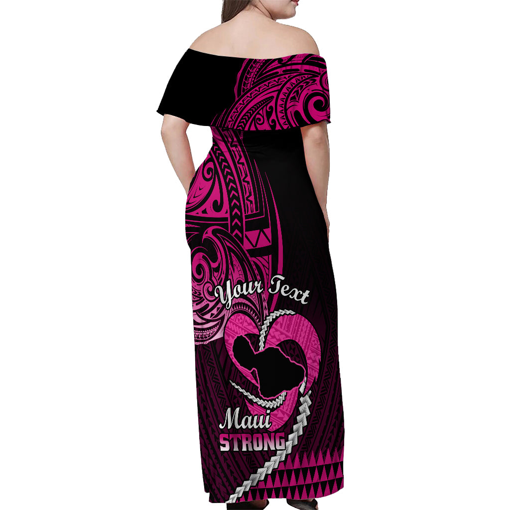 Personalised Hawaii Off Shoulder Maxi Dress Maui Be Strong Kakau Pink Version LT01 - Polynesian Pride