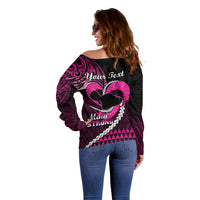 Personalised Hawaii Off Shoulder Sweater Maui Be Strong Kakau Pink Version LT01 - Polynesian Pride