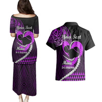 Personalised Hawaii Couples Matching Puletasi Dress and Hawaiian Shirt Maui Be Strong Kakau Purple Version LT01 - Polynesian Pride