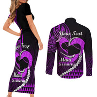Personalised Hawaii Couples Matching Short Sleeve Bodycon Dress and Long Sleeve Button Shirts Maui Be Strong Kakau Purple Version LT01 - Polynesian Pride