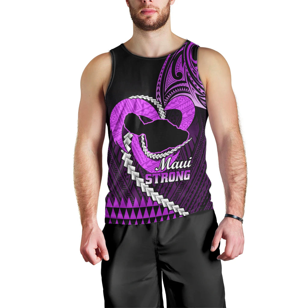 Personalised Hawaii Men Tank Top Maui Be Strong Kakau Purple Version LT01 - Polynesian Pride