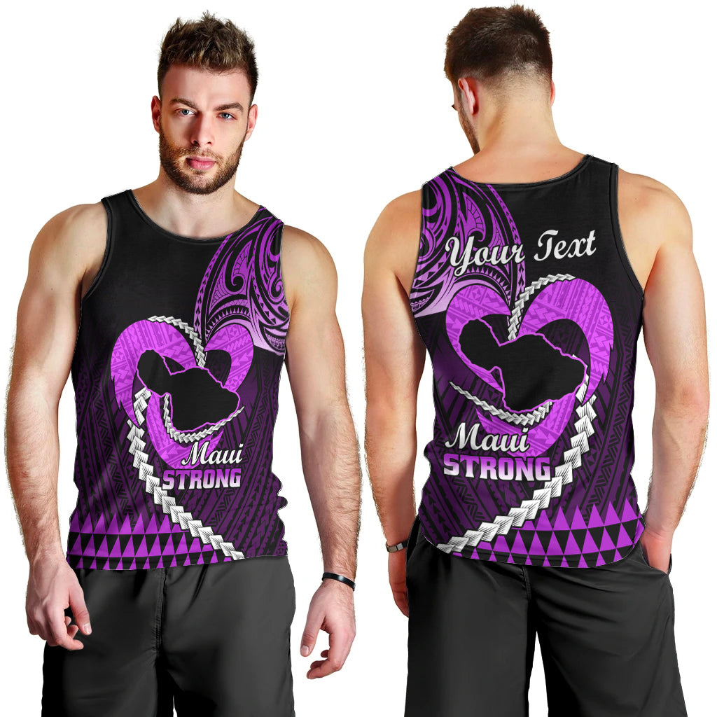 Personalised Hawaii Men Tank Top Maui Be Strong Kakau Purple Version LT01 - Polynesian Pride