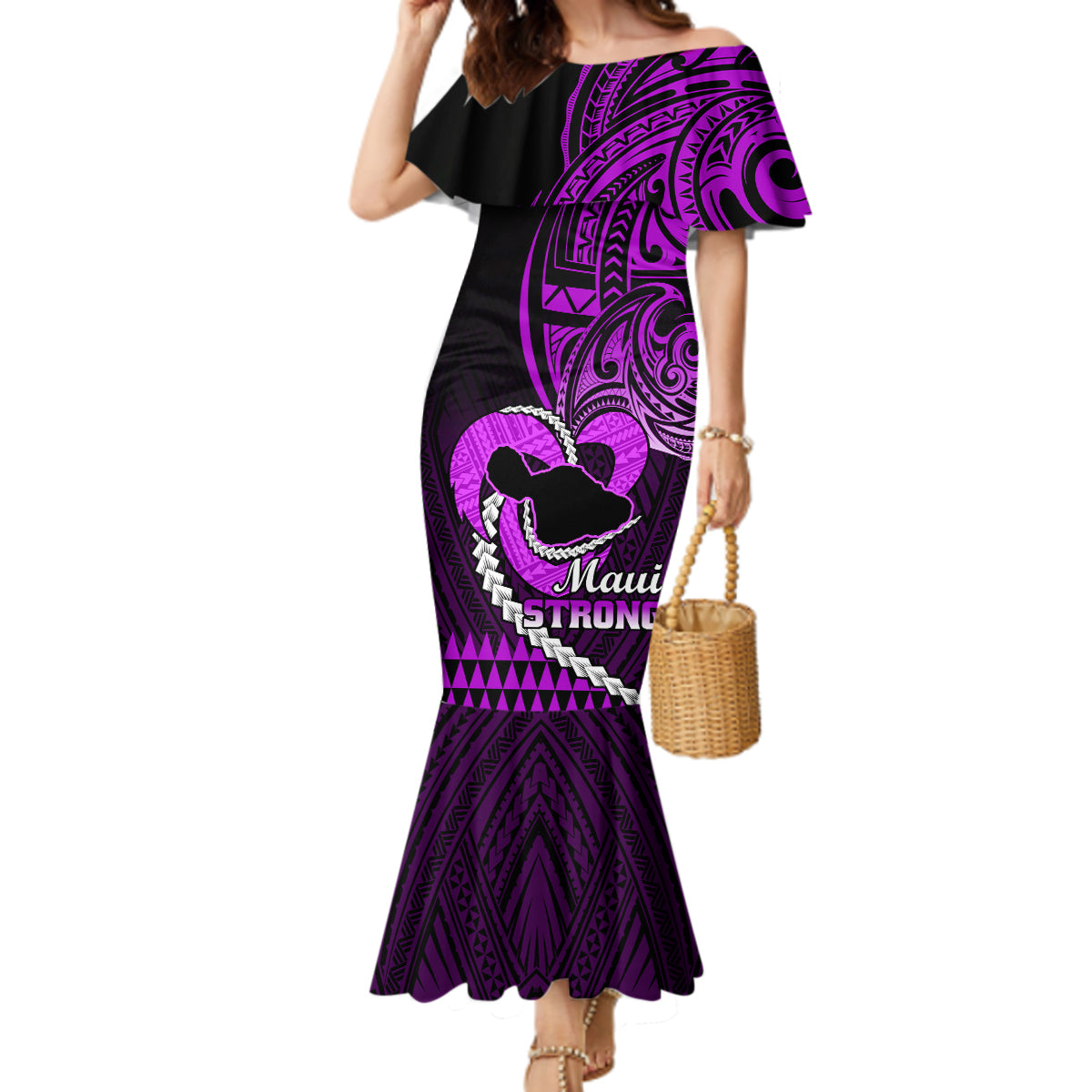 Personalised Hawaii Mermaid Dress Maui Be Strong Kakau Purple Version LT01 Women Purple - Polynesian Pride