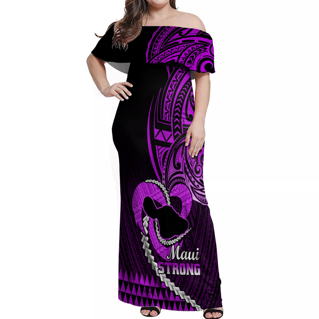 Personalised Hawaii Off Shoulder Maxi Dress Maui Be Strong Kakau Purple Version LT01 Women Purple - Polynesian Pride