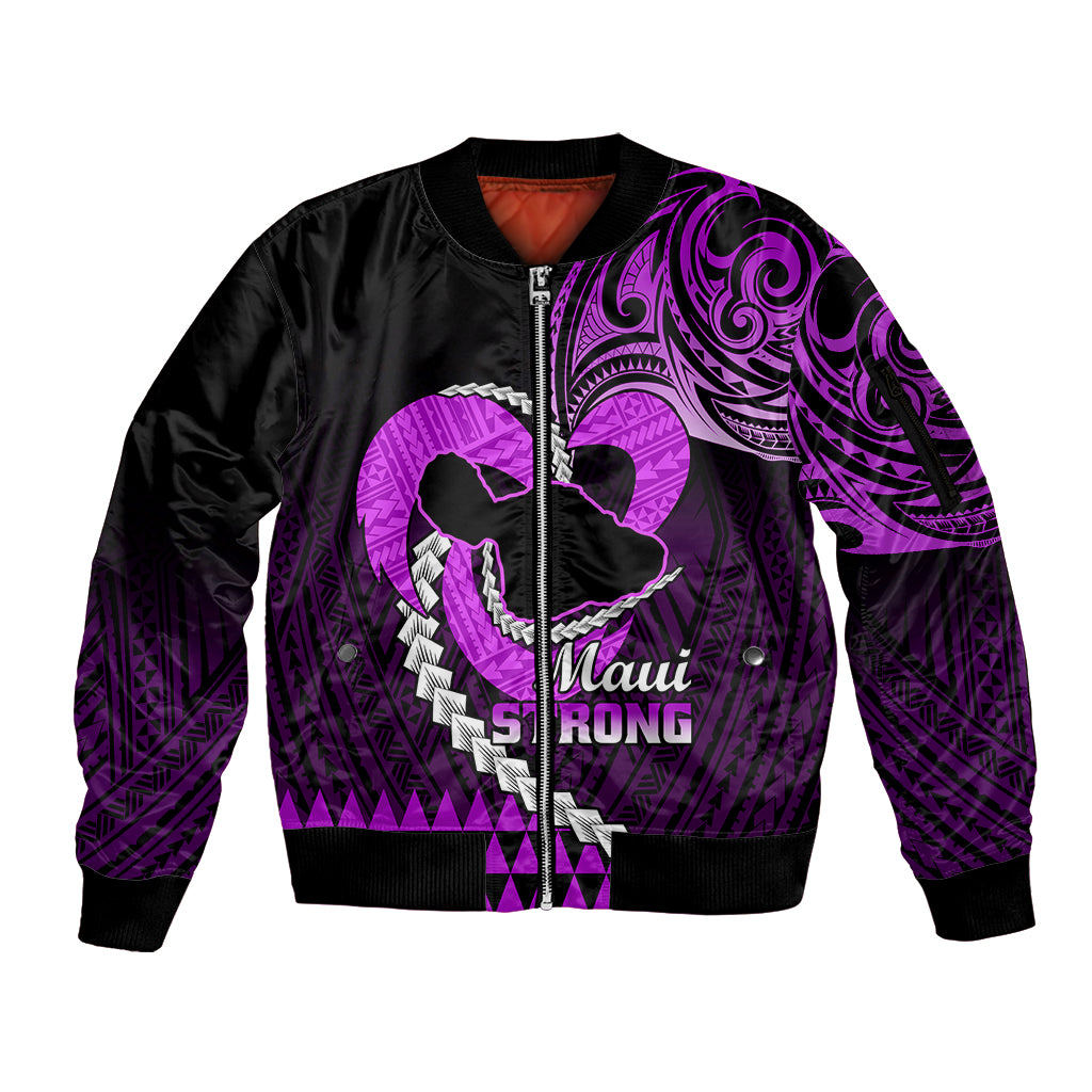 Personalised Hawaii Sleeve Zip Bomber Jacket Maui Be Strong Kakau Purple Version LT01 Unisex Purple - Polynesian Pride