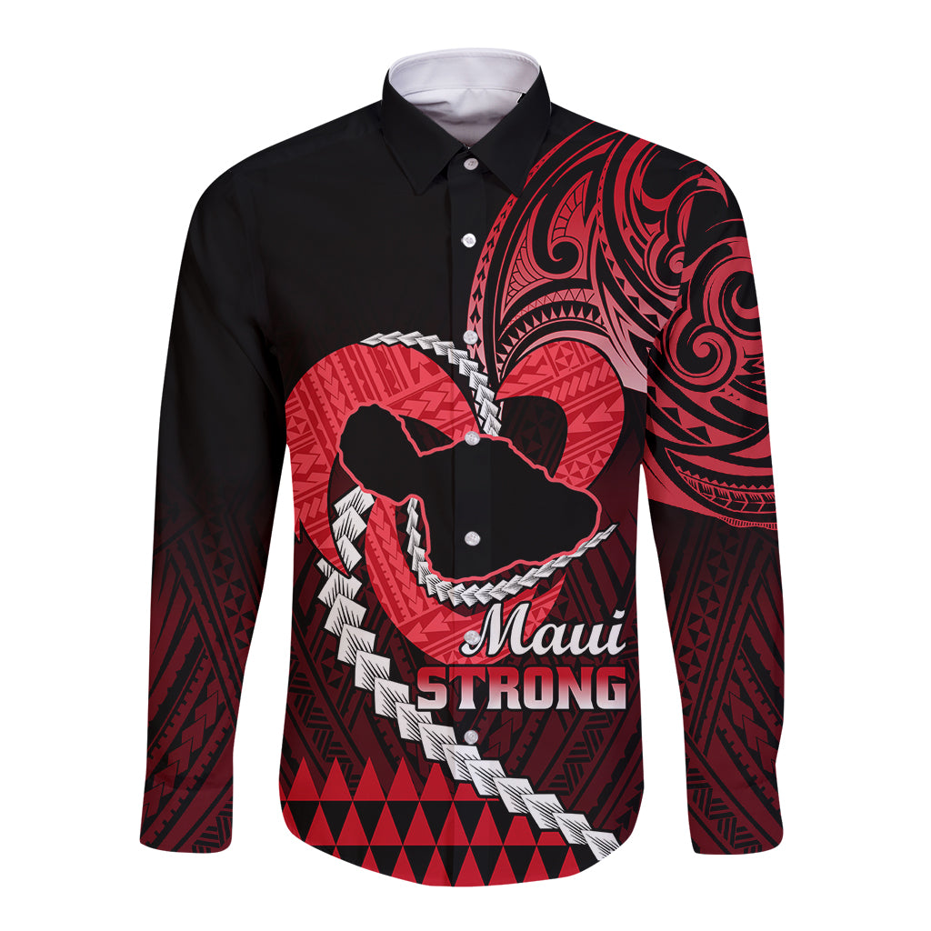 Personalised Hawaii Long Sleeve Button Shirt Maui Be Strong Kakau Red Version LT01 Unisex Red - Polynesian Pride