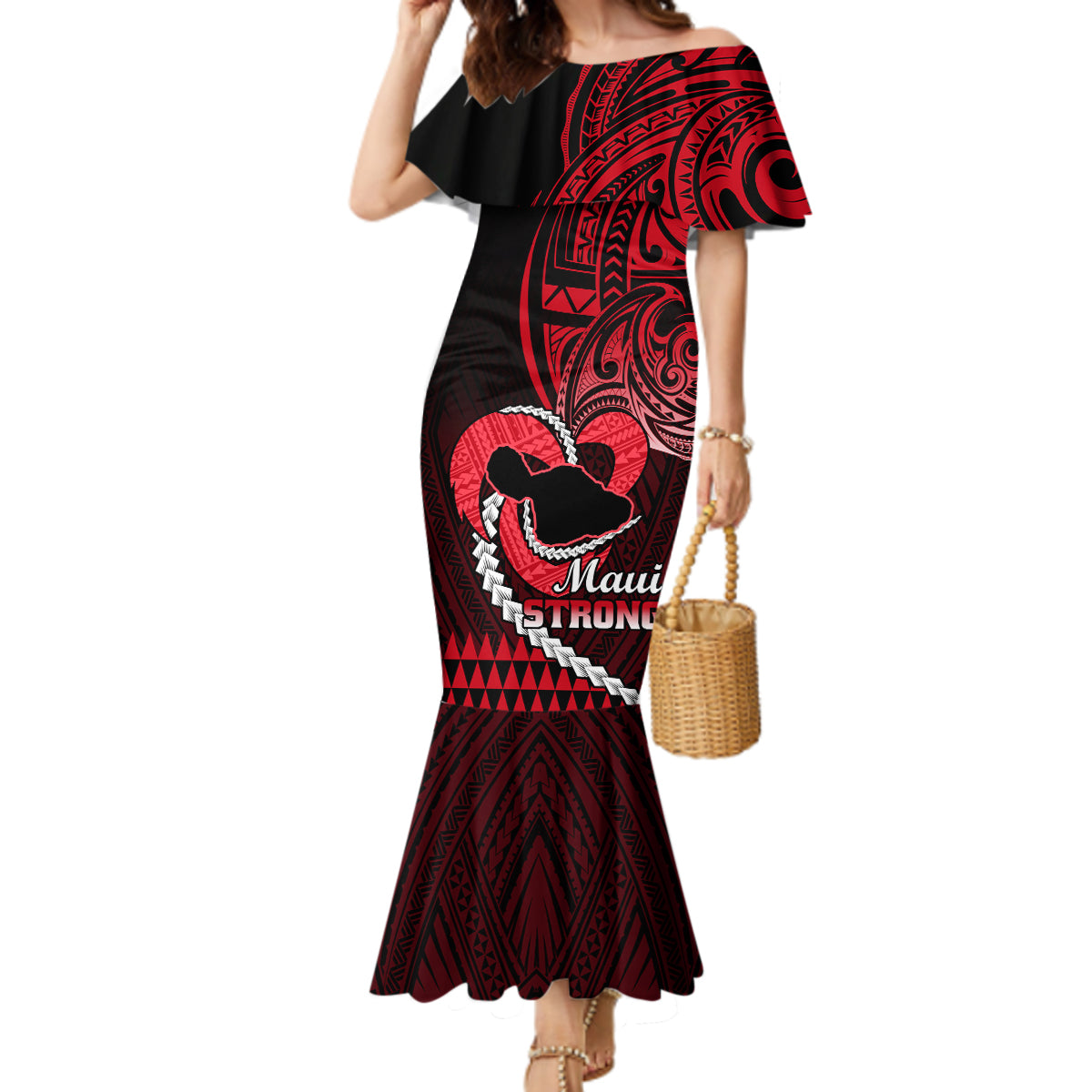 Personalised Hawaii Mermaid Dress Maui Be Strong Kakau Red Version LT01 Women Red - Polynesian Pride