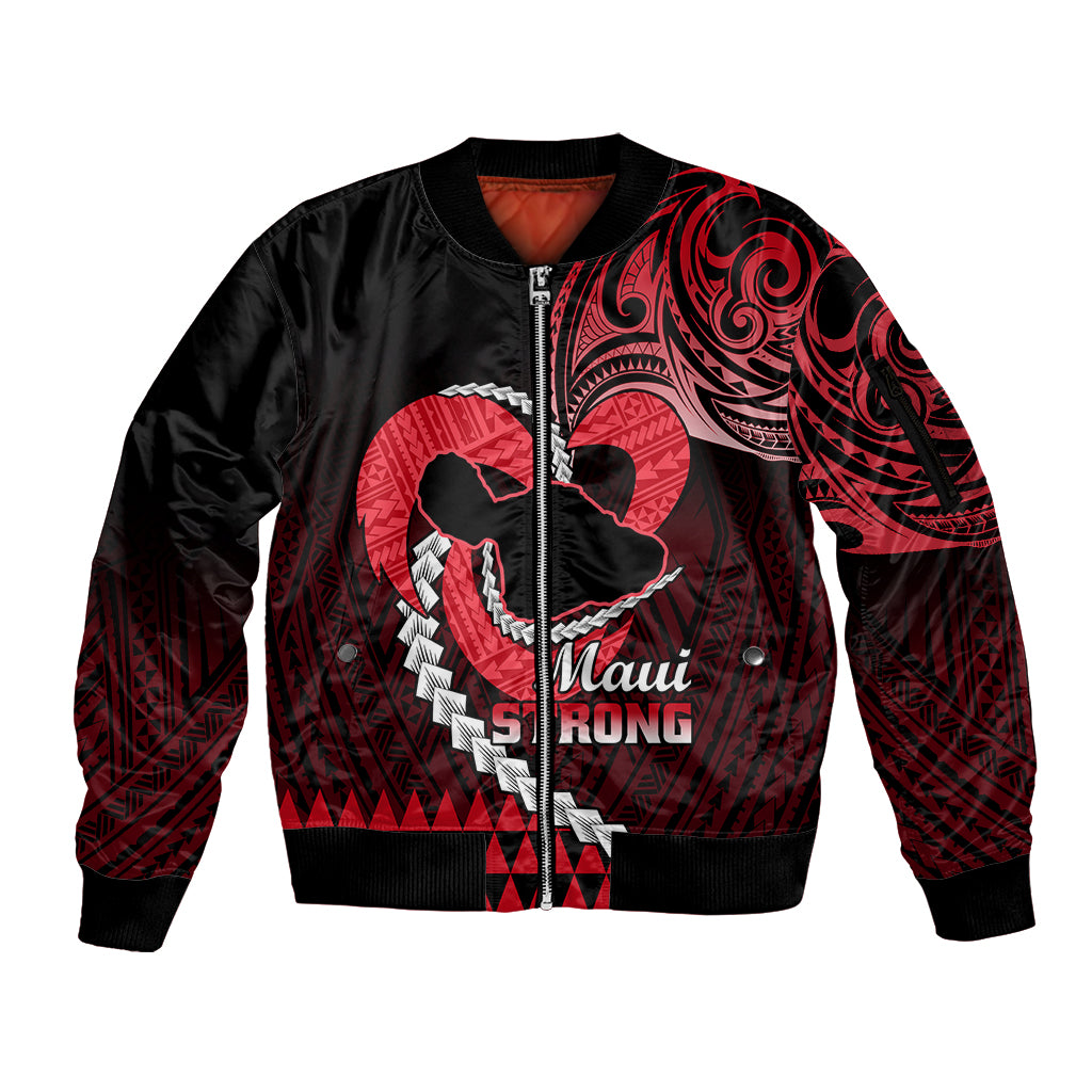 Personalised Hawaii Sleeve Zip Bomber Jacket Maui Be Strong Kakau Red Version LT01 Unisex Red - Polynesian Pride