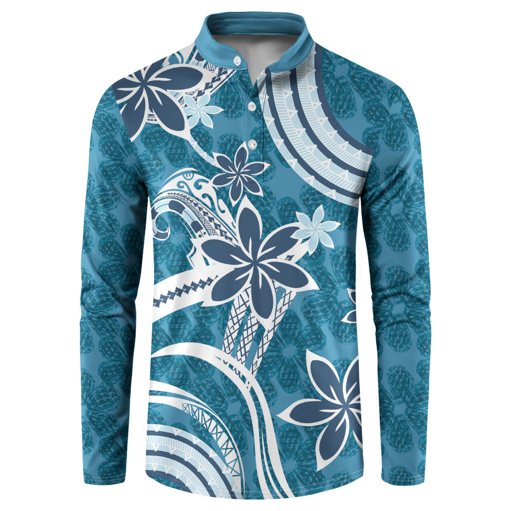 Hawaii Pupuala Plumeria Blue Button Sweatshirt Polynesian Pattern LT01 Blue - Polynesian Pride