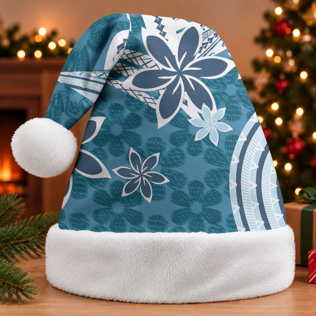 Hawaii Pupuala Plumeria Blue Christmas Santa Hat Polynesian Pattern LT01 Without Fur Blue - Polynesian Pride