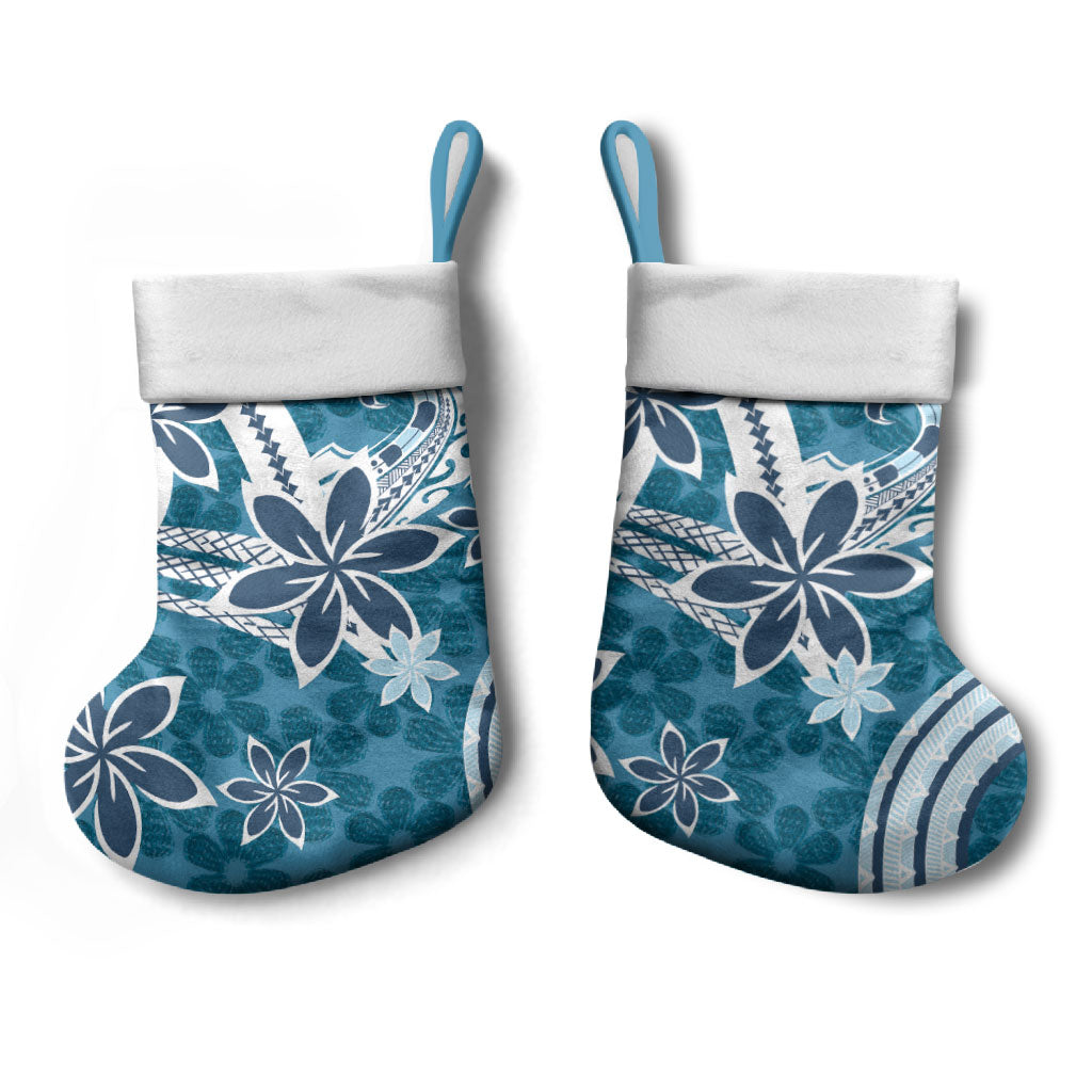 Hawaii Pupuala Plumeria Blue Christmas Stocking Polynesian Pattern LT01 - Polynesian Pride