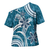 Hawaii Pupuala Plumeria Blue Cross Shoulder Shirt Polynesian Pattern LT01 - Polynesian Pride